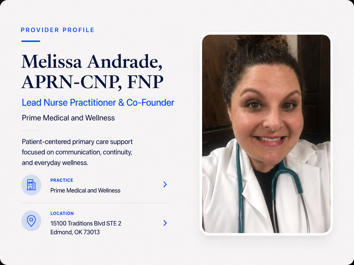Provider profile for Melissa Andrade APRN-CNP at Prime Medical and Wellness